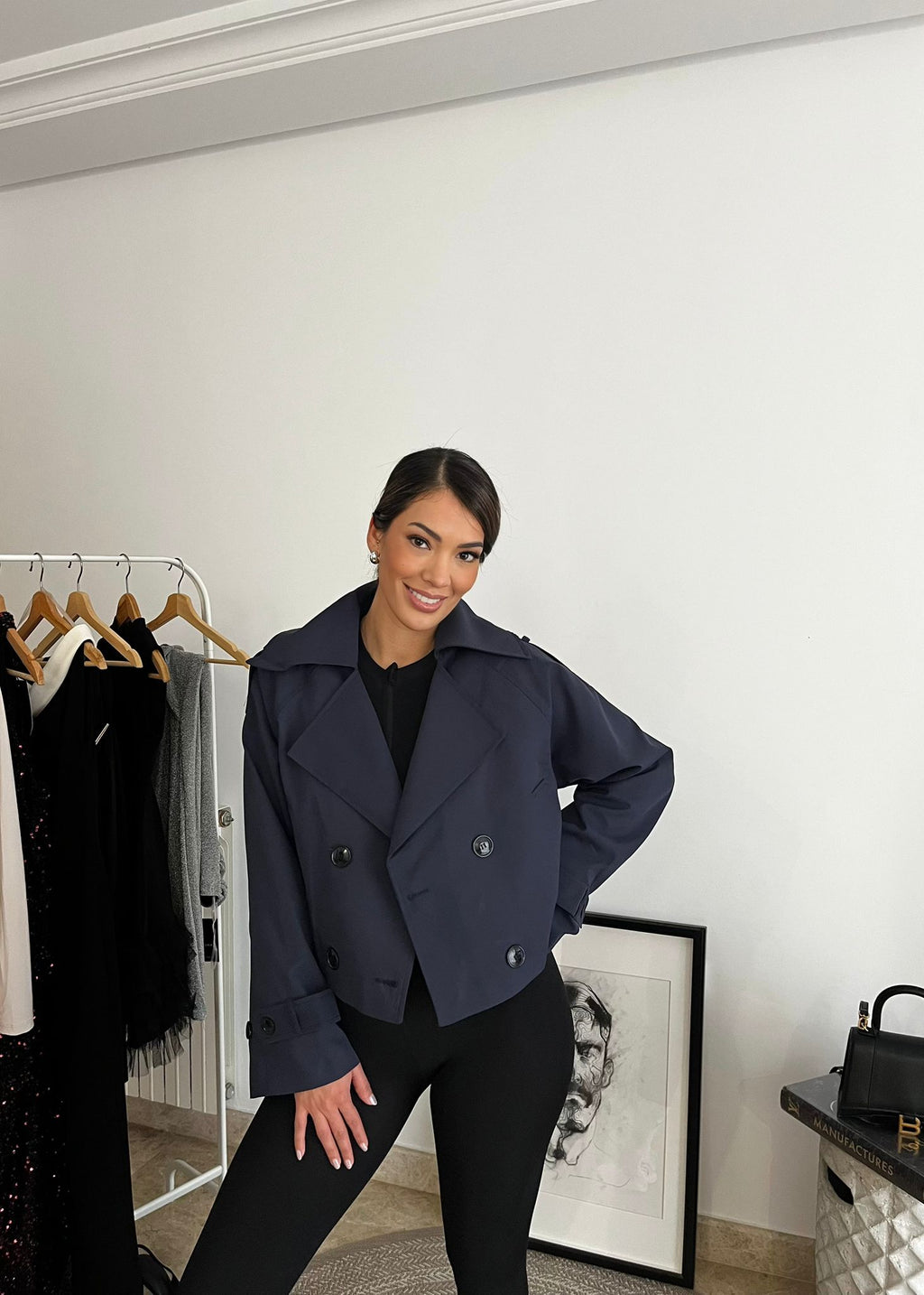 GABARDINA CROPPED NAVY